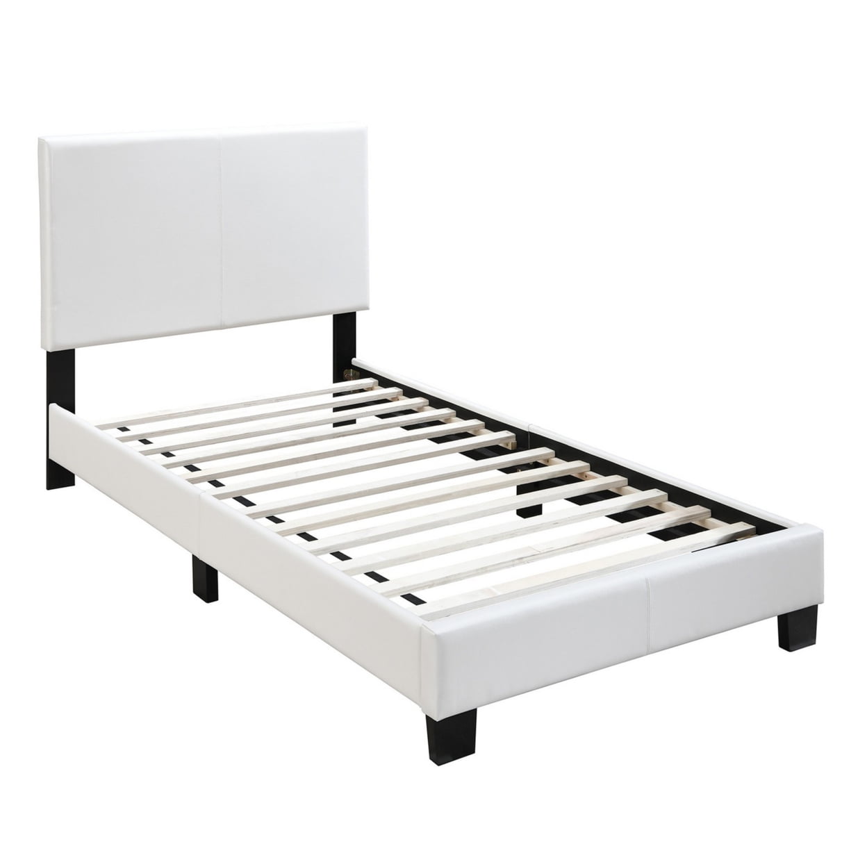 BM232008 Transitional Style Leatherette Twin Bed with Padded Headboard, White -  Benjara