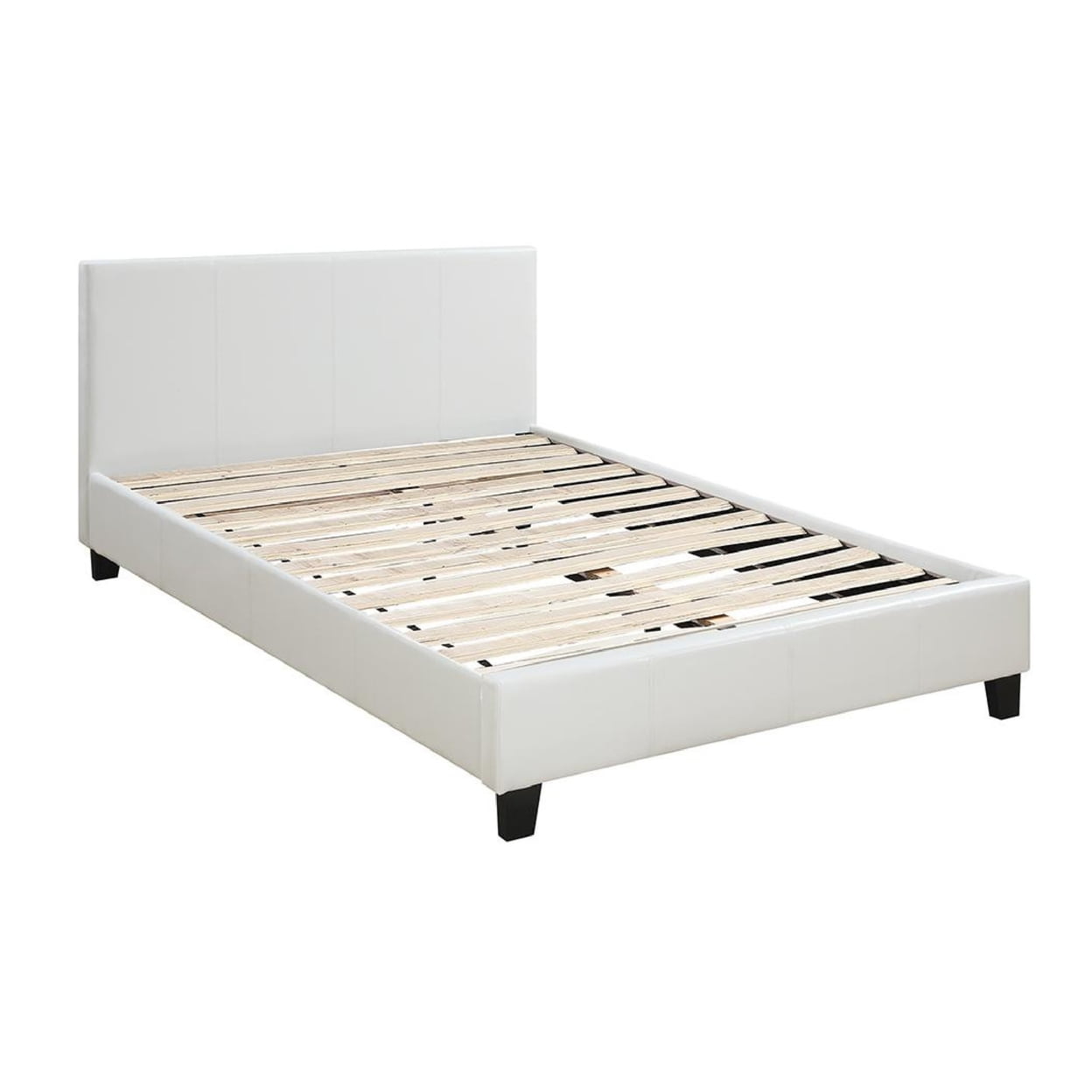 BM232046 Transitional Style Leatherette Queen Bed with Padded Headboard, White -  Benjara