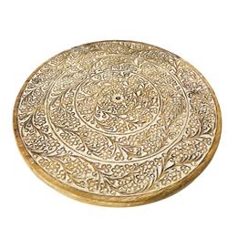 Picture of The Urban Port UPT-214884 Round Mango Wood Decorative Carved Turntable Lazy Susan with Filigree Engraving&#44; Brown