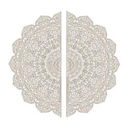 Picture of The Urban Port UPT-226284 48 in. Half Moon Hand Carved Floral Mango Wood Wall Panel Decor&#44; Antique White