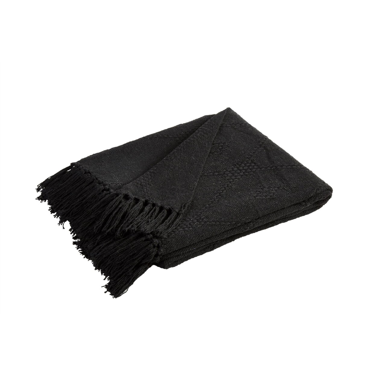 Picture of Benjara BM231550 Lyon Fabric Throw with Textured Waffle Weave Design the Urban Port&#44; Black - Set of 2