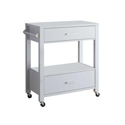 Picture of Benjara BM233695 35 x 15.5 x 31.25 in. 2 Drawer Wooden Kitchen Cart with Casters & 1 Open Shelf&#44; White