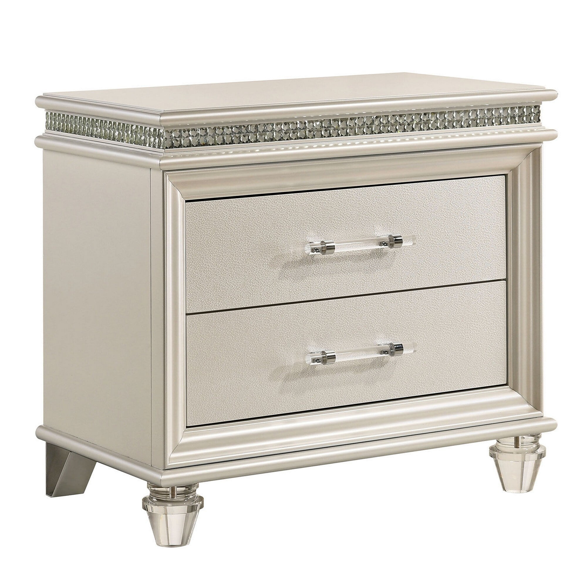 Picture of Benjara BM233784 27 x 17.38 x 29.5 in. 2 Drawer Nightstand with Acrylic Feet & Crystal Accents&#44; Silver