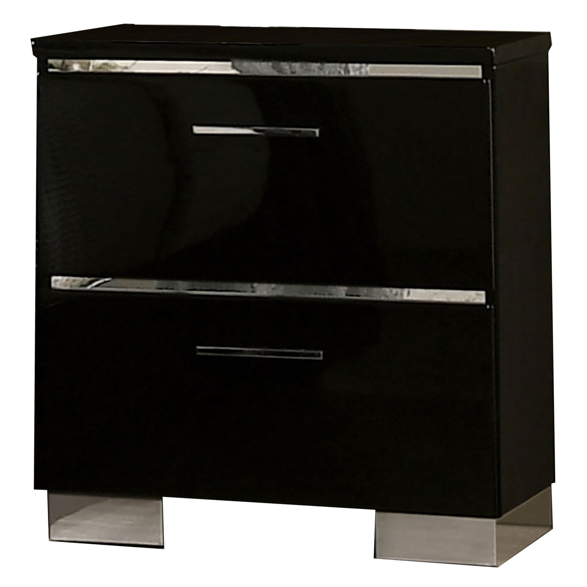 Picture of Benjara BM233858 26.38 x 15.38 x 23.25 in. Two Drawer Nightstand with USB Charger & Bar Handle Pulls&#44; Black