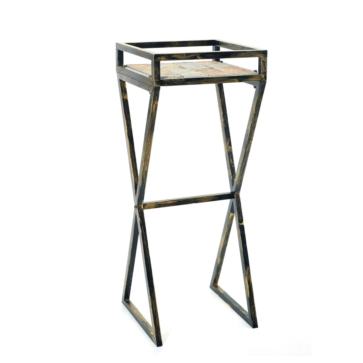 Picture of Benjara BM233948 35.5 Stone Top Plant Stand with X Legs&#44; Black & Gray