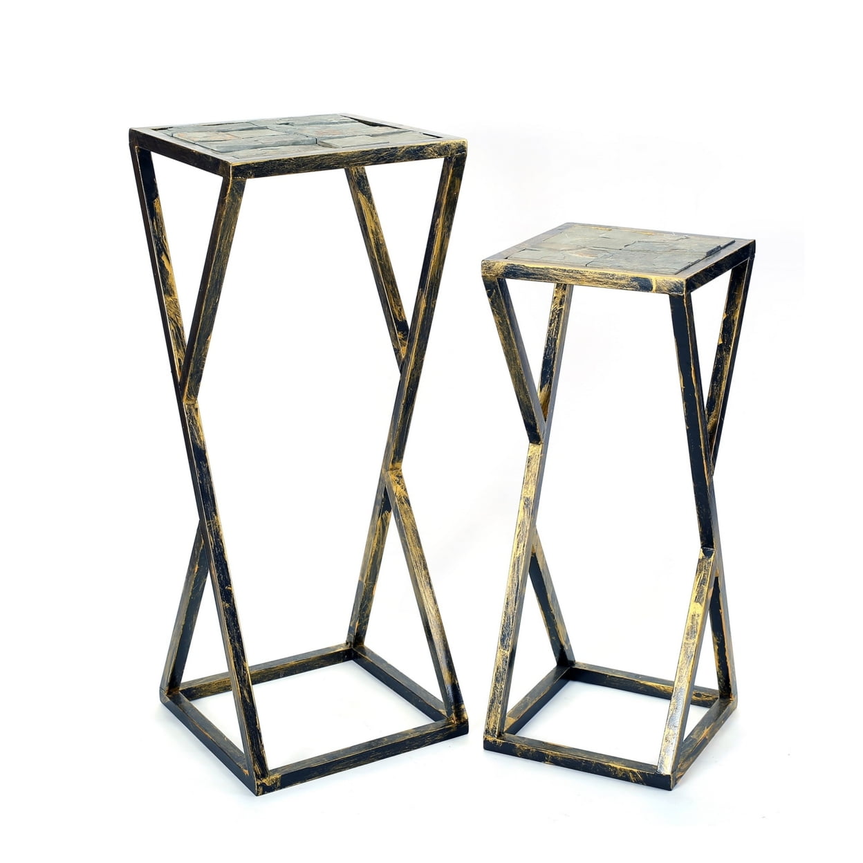 Picture of Benjara BM233953 31.2 x 12.3 x 12.3 in. Stone Top Plant Stand with Geometric Base&#44; Black & Gray - Set of 2