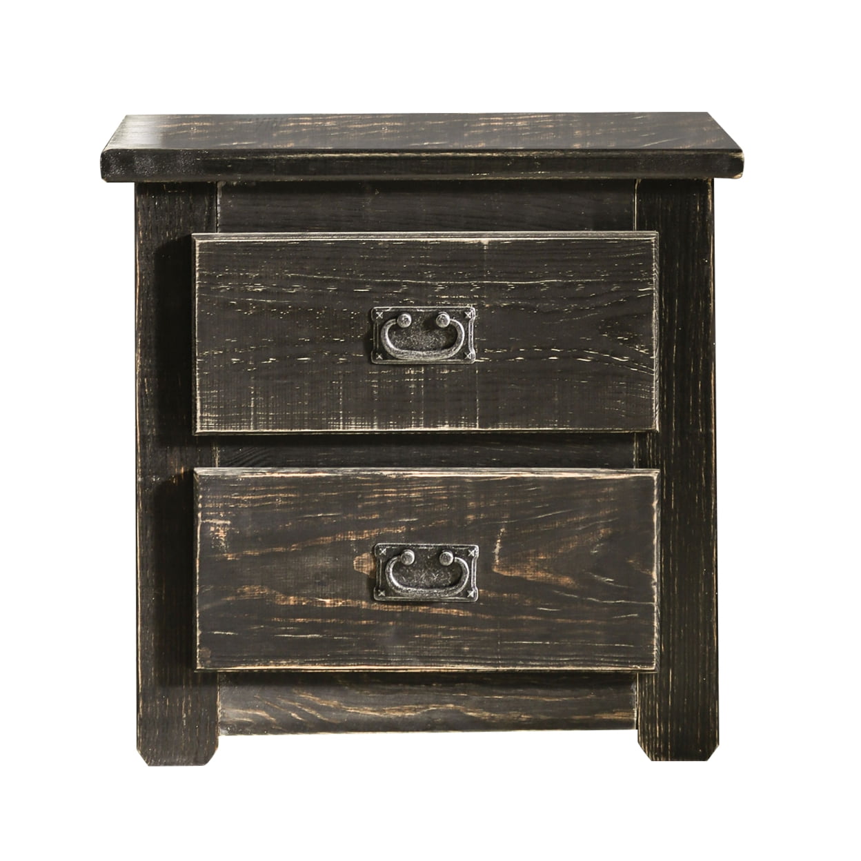 Picture of Benjara BM235418 23.5 x 16 x 23 in. Plank Design 2 Drawer Wooden Nightst & with Bail Pulls&#44; Black