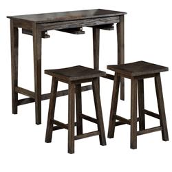 Picture of Benjara BM235505 Wooden Bar Table Set with Enclosed Rack & Block Legs&#44; Brown - 3 Piece