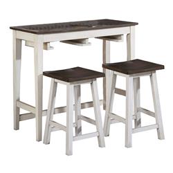Picture of Benjara BM235506 Wooden Bar Table Set with Enclosed Storage Rack&#44; Brown & White - 3 Piece