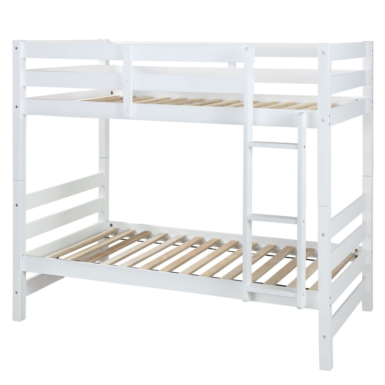 67 x 42.5 x 80 in. Wooden Over Twin Bunk Bed with Attached Ladder, White - Twin Size -  DeluxDesigns, DE2205543