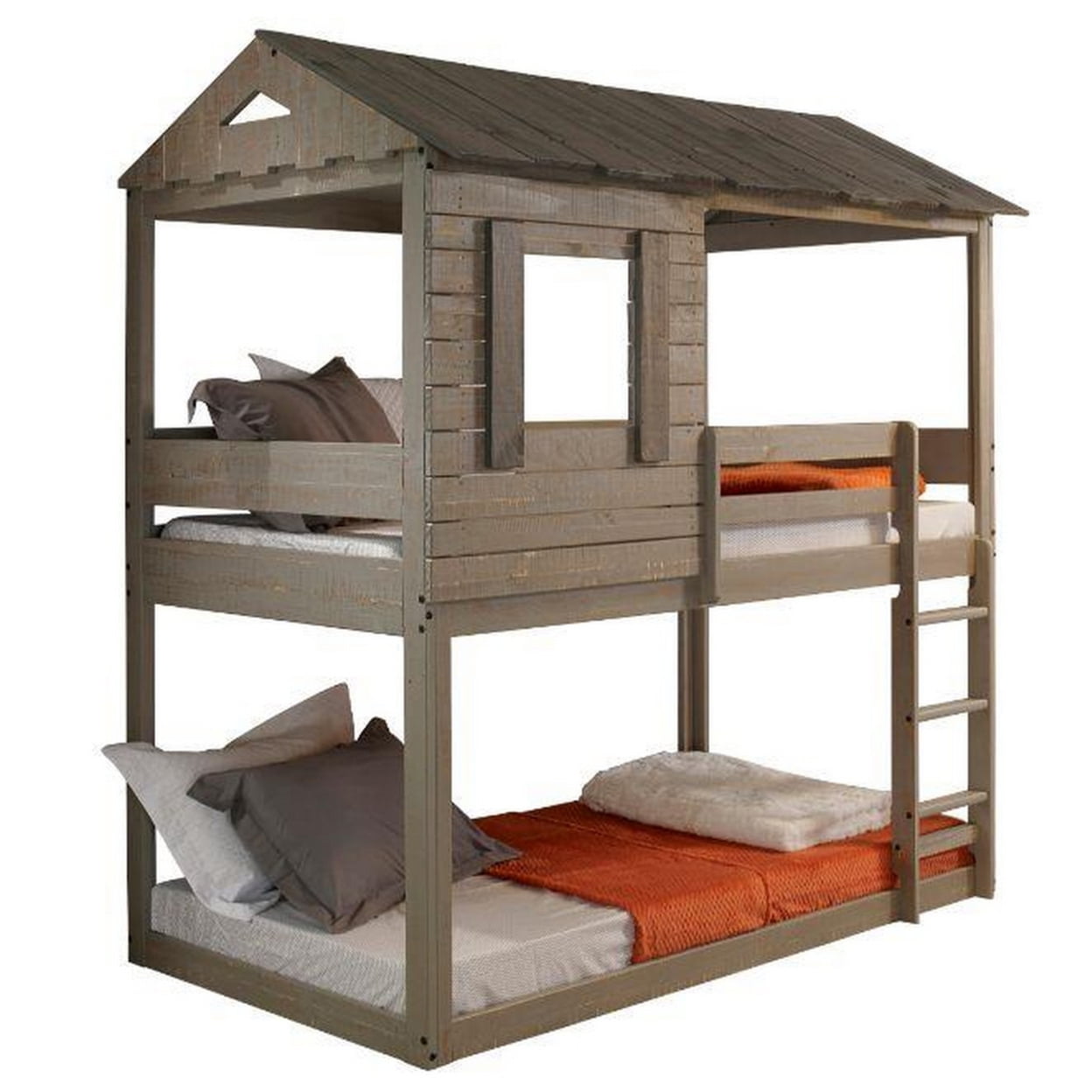 BM235365 89.5 x 42.88 x 77 in. Wooden Bunk Bed with House Design, Brown - Twin Size -  Benjara