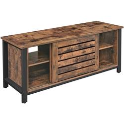 Picture of Benjara BM233375 50 in. TV Stand with Louvered Sliding Doors&#44; Brown & Black