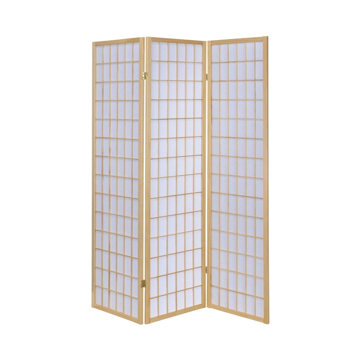 Picture of Benjara BM233240 70.25 x 52 x 0.75 in. 3 Panel Foldable Wooden Frame Room Divider with Grid Design&#44; Brown