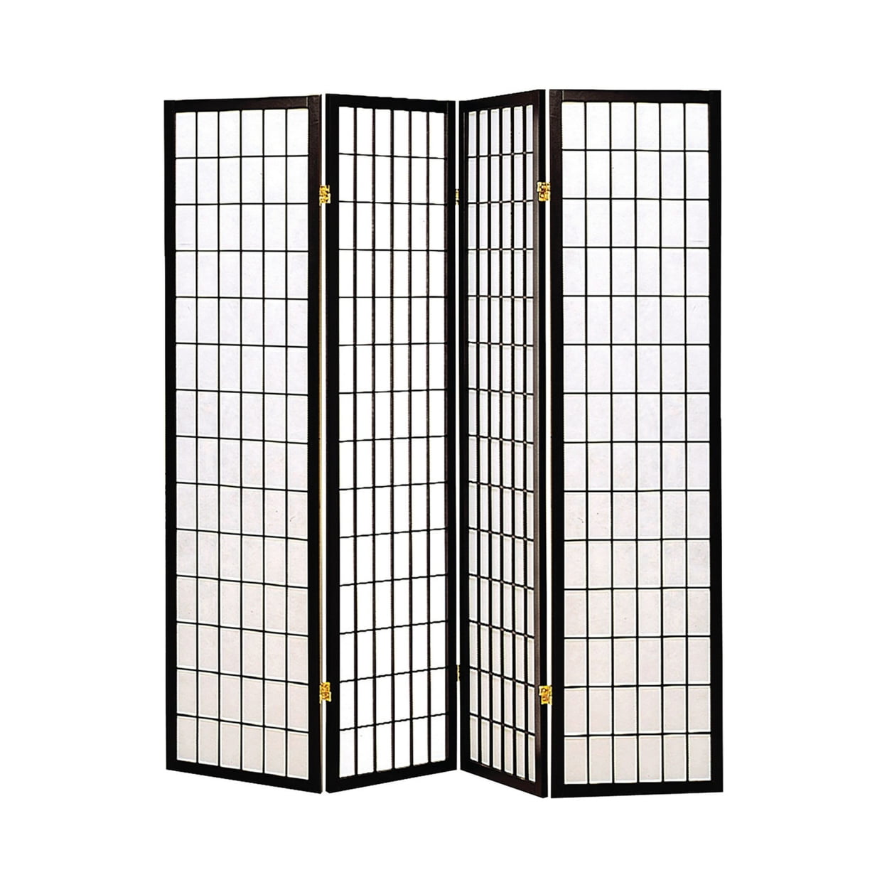 Picture of Benjara BM233241 70.25 in. 4 Panel Foldable Wooden Frame Room Divider with Grid Design&#44; Black
