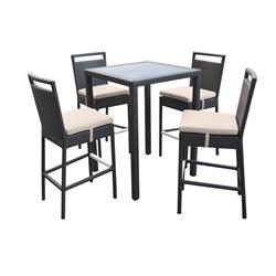 Picture of Benjara BM236882 Glass Top Bar Table Set with Padded Seat&#44; Black - 5 Piece