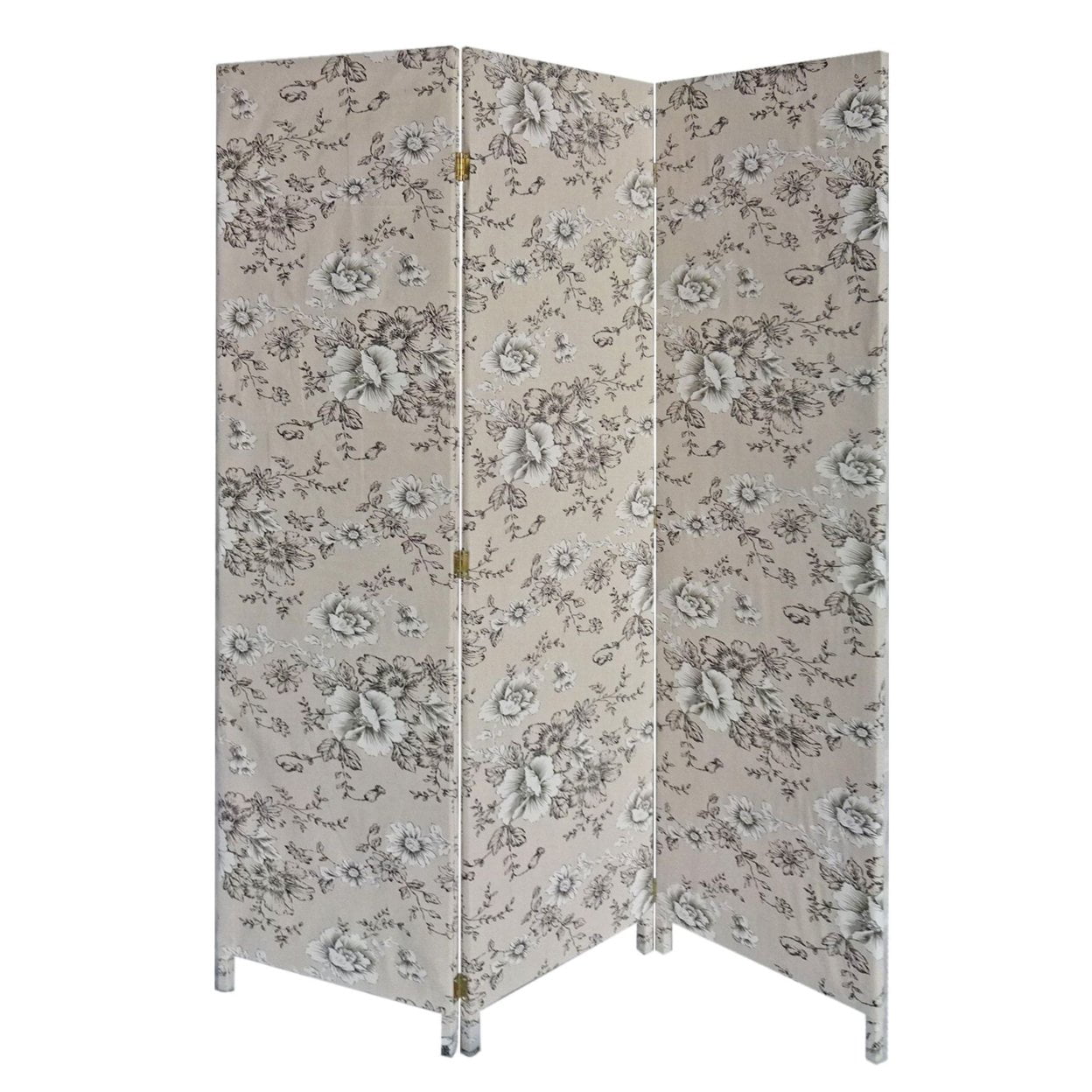 Picture of Benjara BM238281 71 in. 3 Panel Fabric Room Divider with Floral Print&#44; Gray