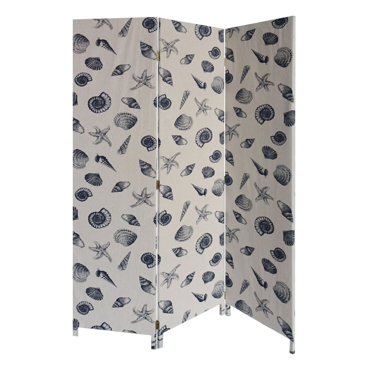 Picture of Benjara BM238282 71 in. 3 Panel Fabric Room Divider with Seashell Print&#44; Blue