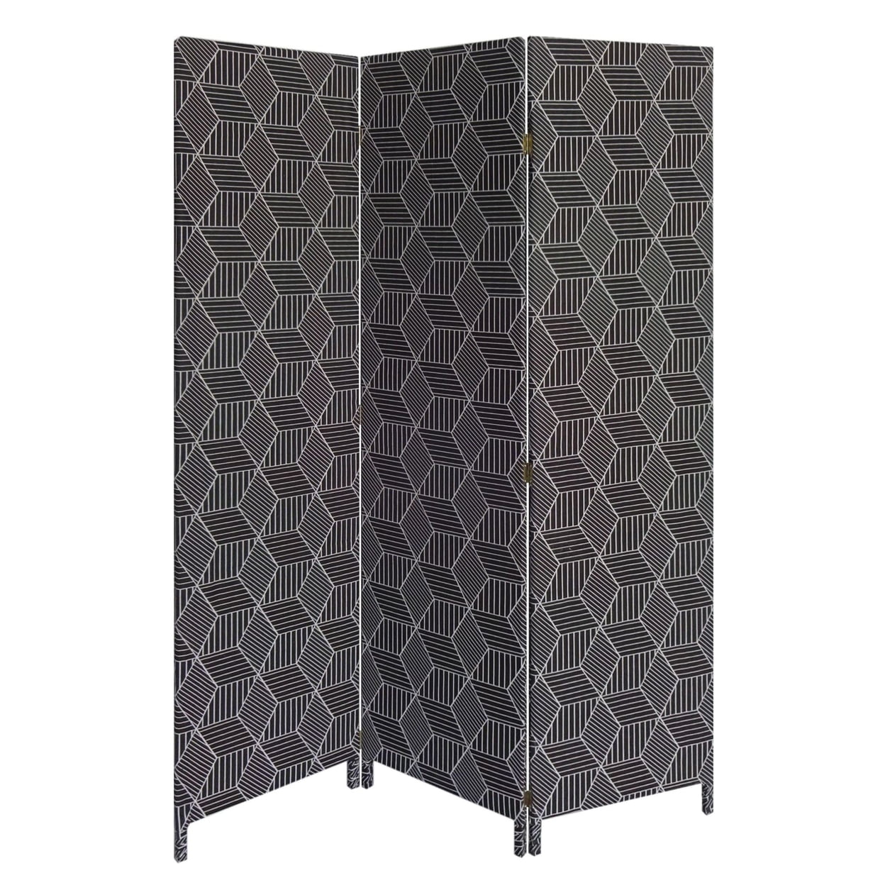 Picture of Benjara BM238284 71 in. 3 Panel Fabric Room Divider with Geometric Print&#44; Black