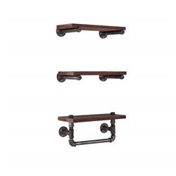 Picture of Benjara BM238326 Floating Style Wooden Wall Shelf with Pipe Design Base&#44; Brown