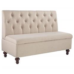 Picture of Benjara BM238375 53 in. Button Tufted Fabric Storage Bench with Turned Legs, Beige