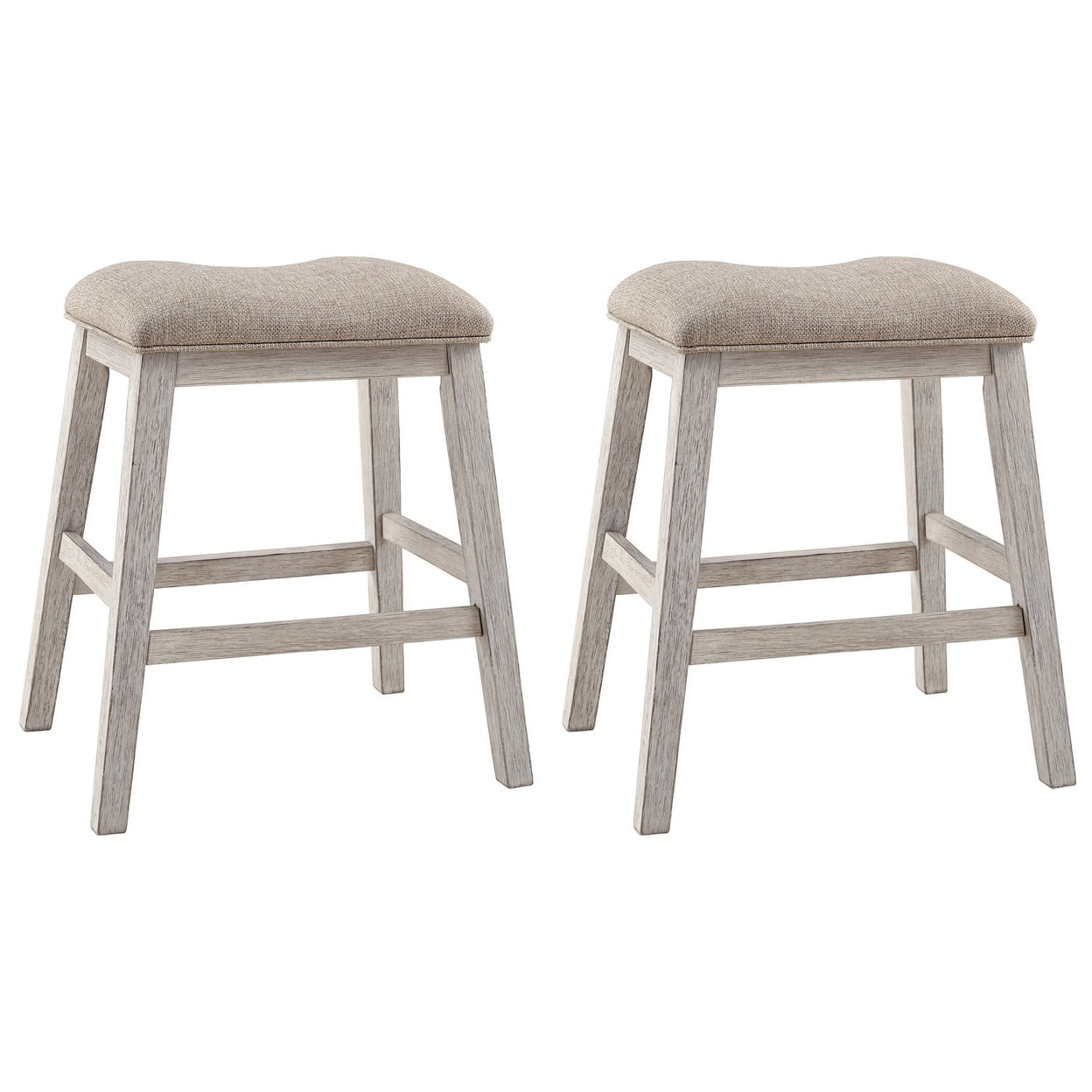 Picture of Benjara BM238393 Fabric Upholstered Stool with Angled Legs, Beige - Set of 2