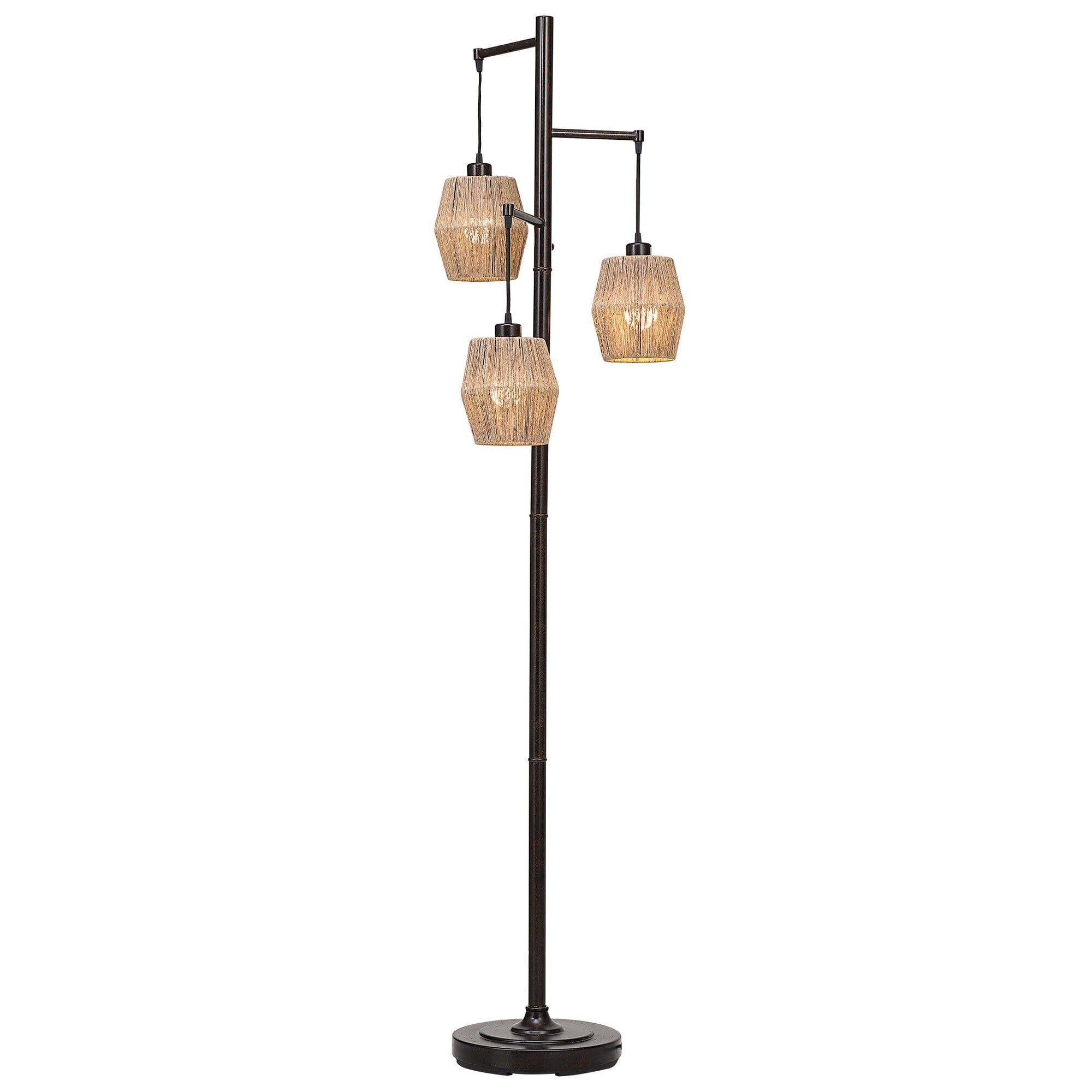 Picture of Benjara BM239418 Stalk Design Metal Floor Lamp with 3 Hanging Rope Shade, Bronze