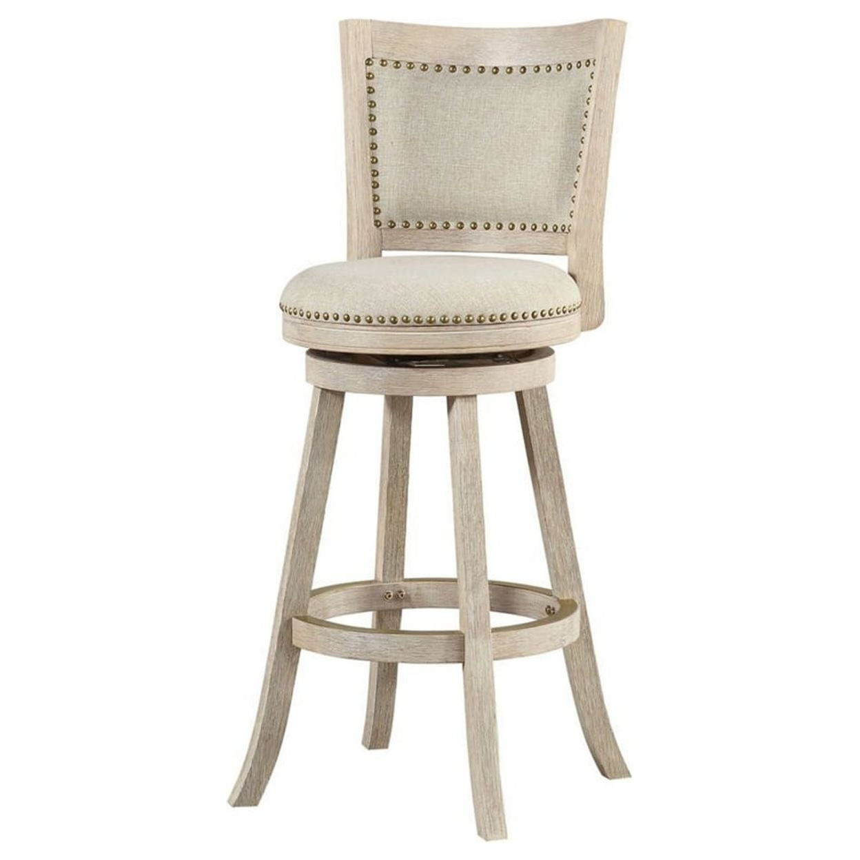 Picture of Benjara BM239739 43.5 x 18 x 21.5 in. Curved Back Wooden Swivel Bar Stool with Nailhead Trim, Gray