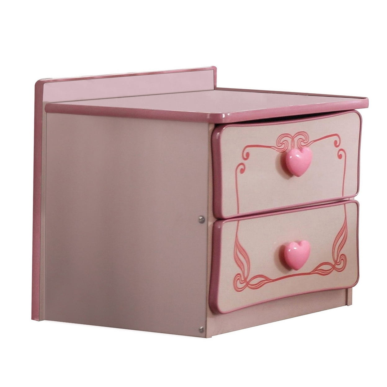 Picture of Benjara BM239802 19.75 x 19.5 x 19 in. 2 Drawer Wooden Nightstand with Heart Knob Pulls, Pink