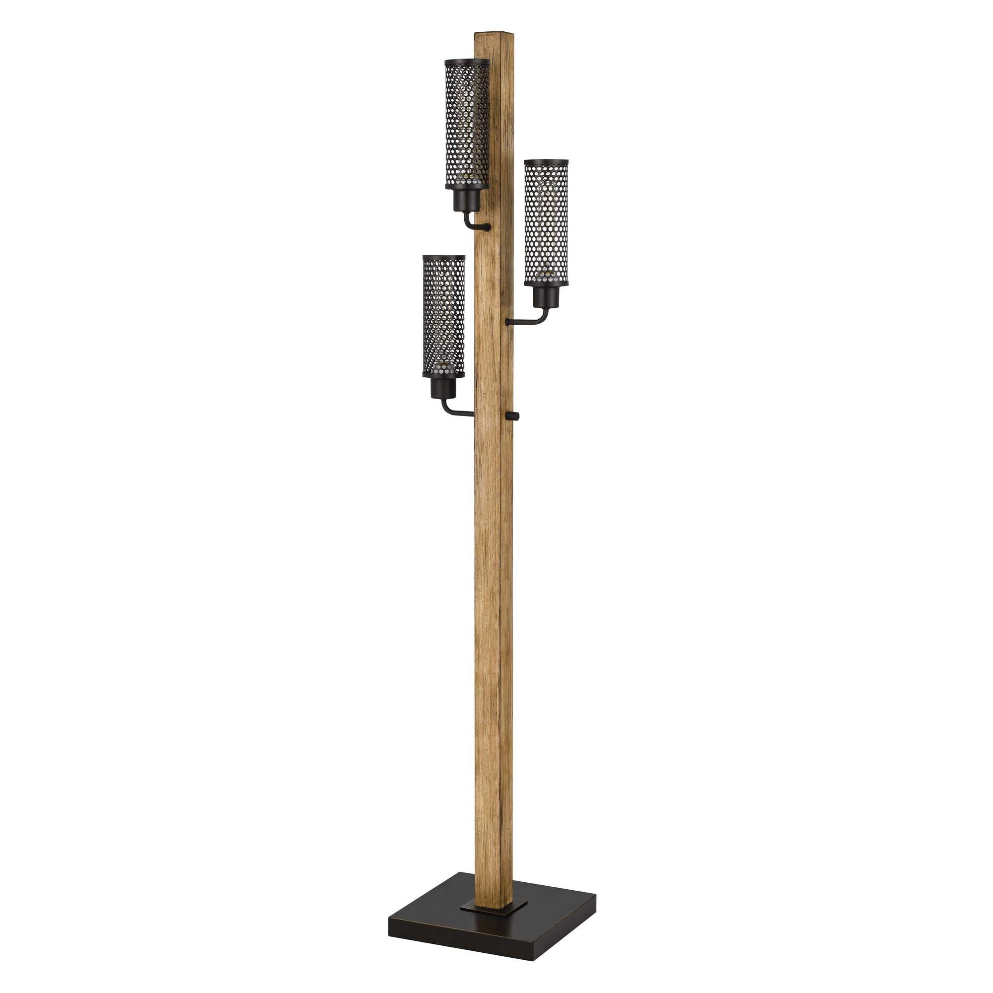 Picture of Benzara BM241796 Wooden Floor Lamp with 3 Metal Mesh Shades  Brown and Black - 61 x 11 x  23.54