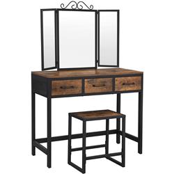 Picture of Benzara BM241839 Vanity Table Set with Stool & Scrollwork&#44; Brown & Black - 2 Piece