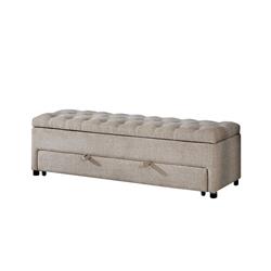 Picture of Benzara BM241906 Bench with Button Tufting & Pull Out Storage&#44; Beige