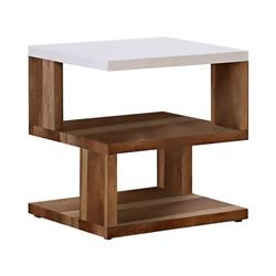 Picture of Benzara BM241937 End Table with 2 Tier Shelves & Panel Legs&#44; Brown & White