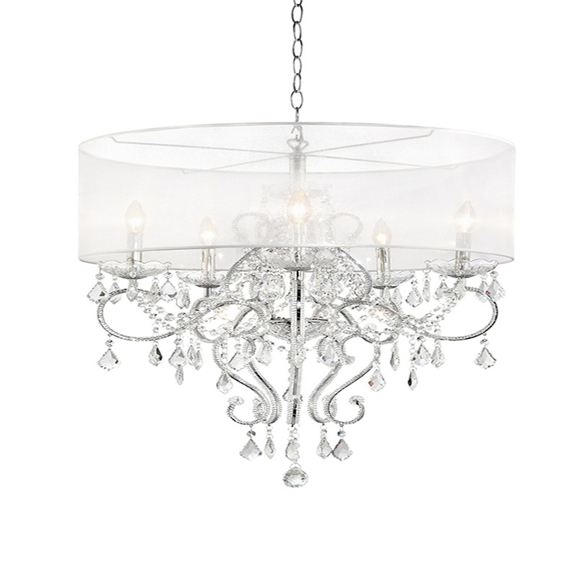 Picture of Benzara BM240301 Ceiling Lamp with Hanging Crystals & Round Canopy&#44; Silver