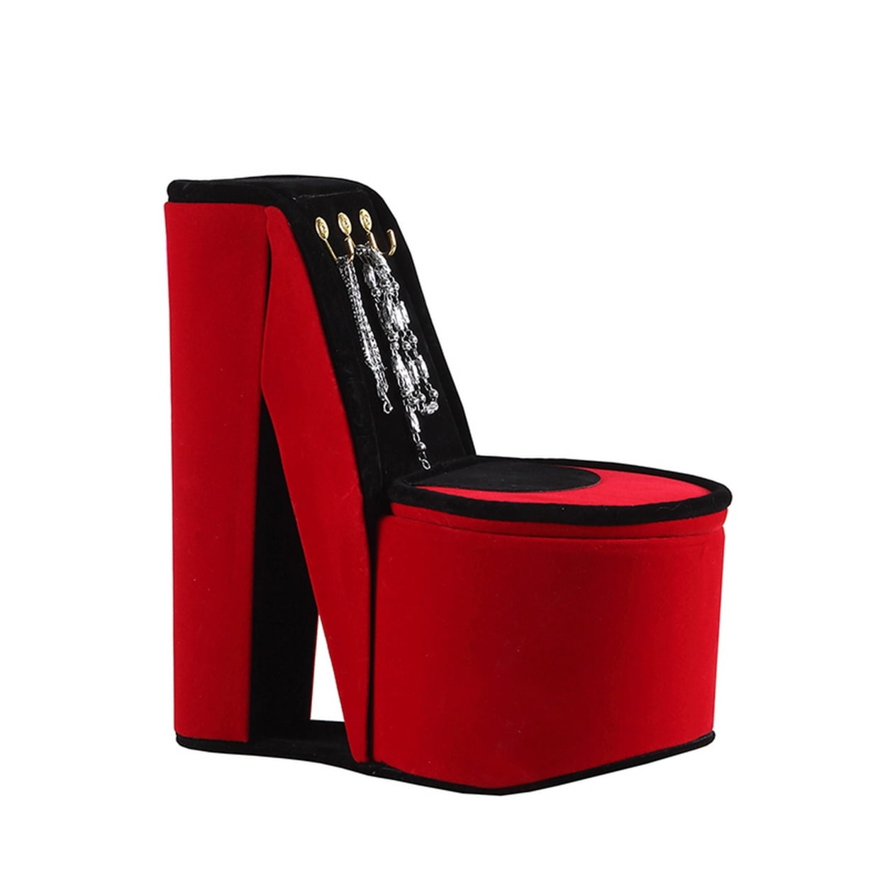Picture of Benzara BM240354 High Heel Shoe Jewelry Box with 3 Hooks & Storage&#44; Red