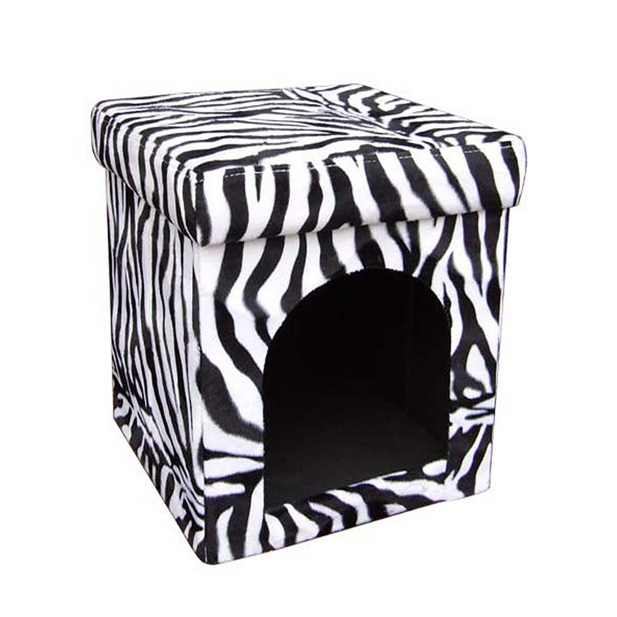 Picture of Benzara BM240405 Pet House with Zebra Print Fabric & Removable Top&#44; White & Black