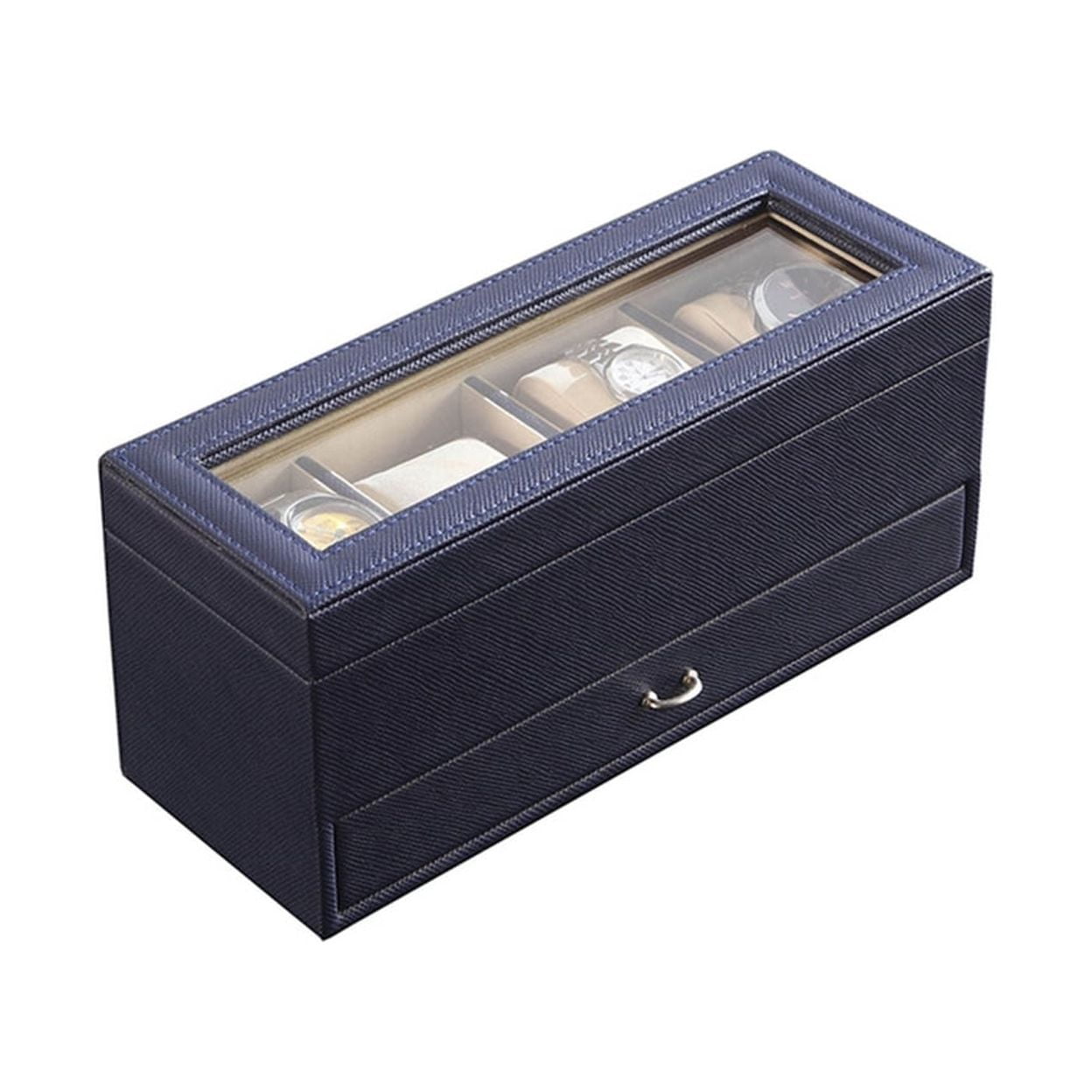 Picture of Benzara BM240949 Watch Case with Drawer Display & 4 Slots&#44; Blue