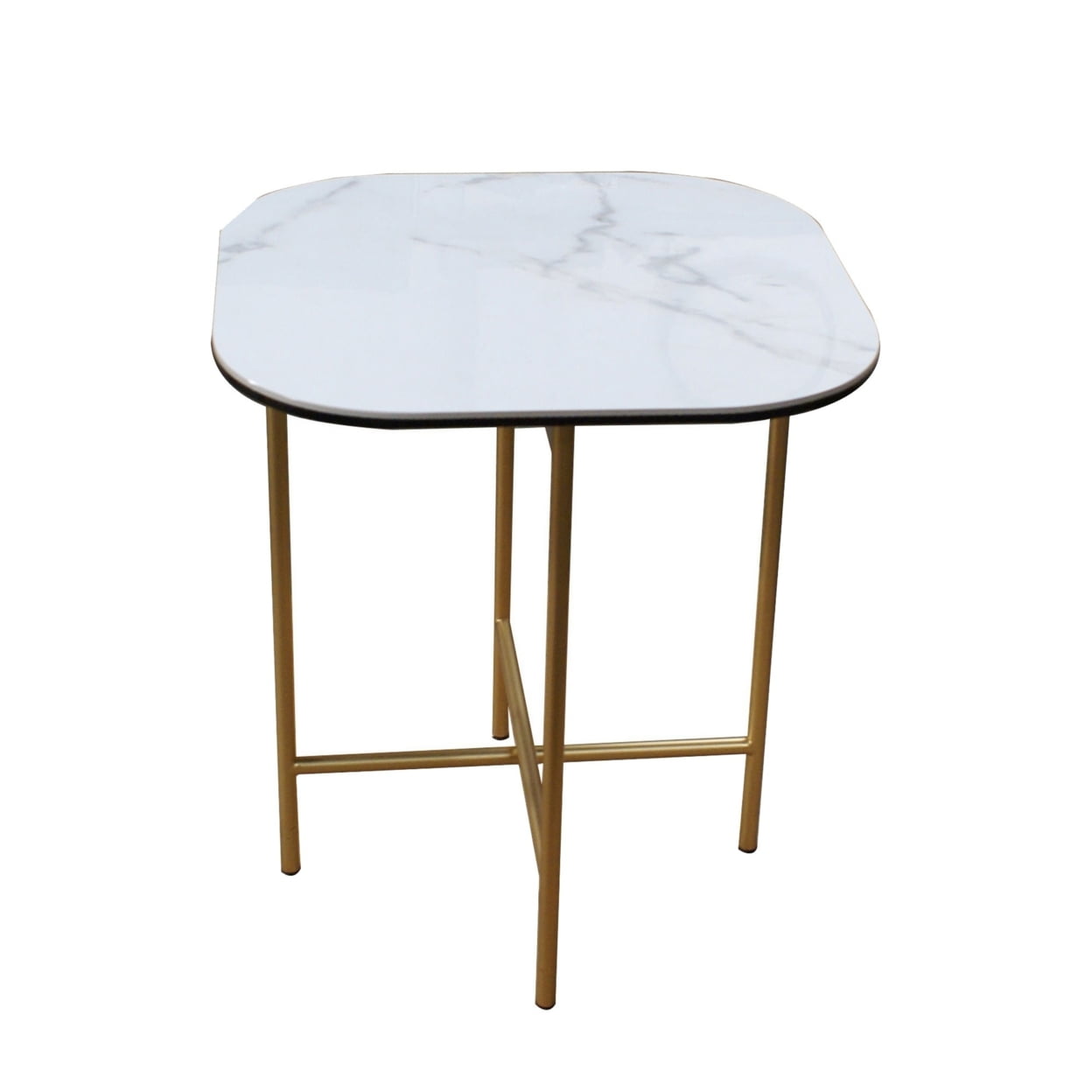 Picture of Benjara BM243389 Ceramic Top & Metal Frame End Table&#44; White & Gold