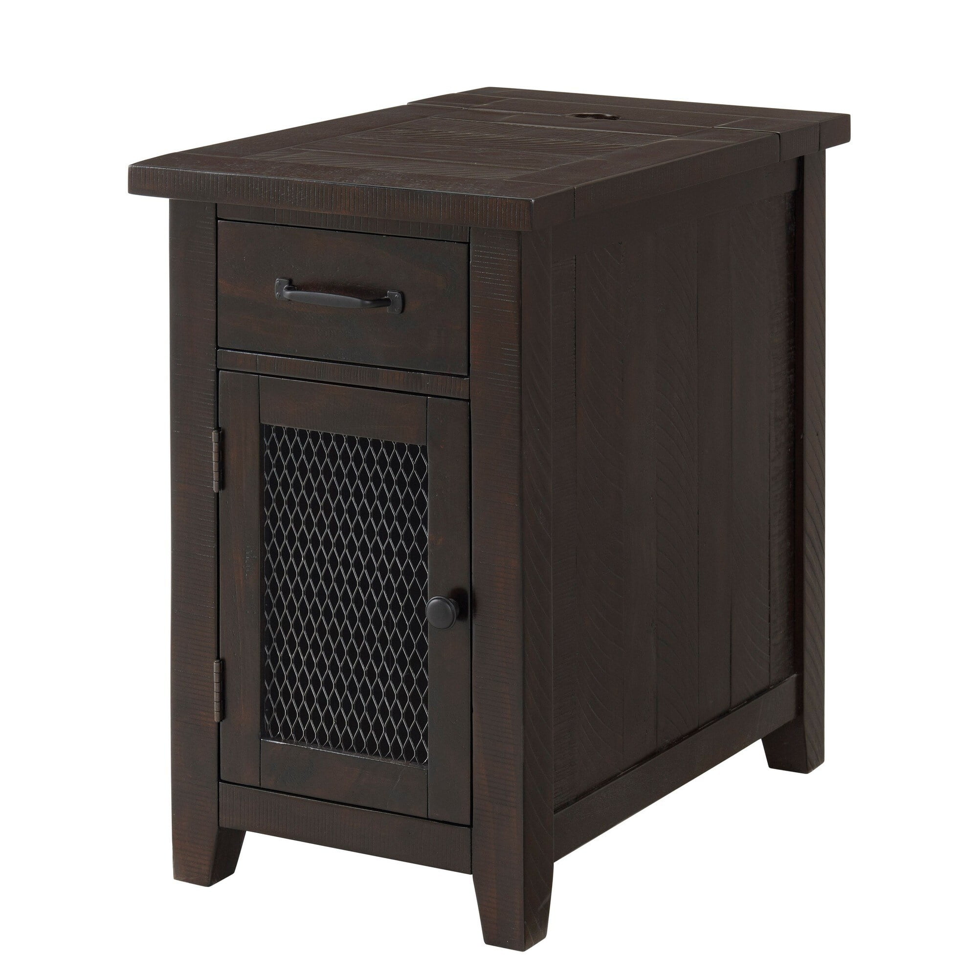 Picture of Benzara BM242272 Chairside Table with 1 Drawer and 1 Wire Door  Espresso Brown - 25 x 16 x  37.8