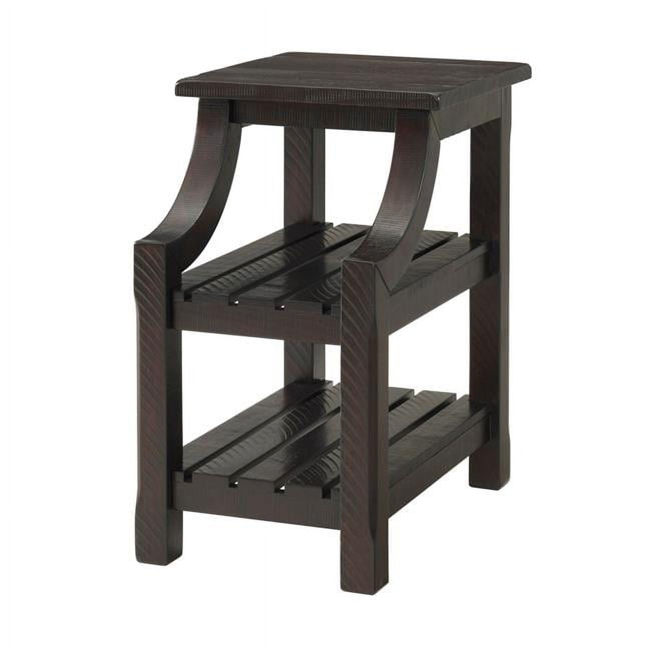 Picture of Benjara BM242275 Chairside Table with 2 Slatted Shelves & Chiseled Edges&#44; Brown