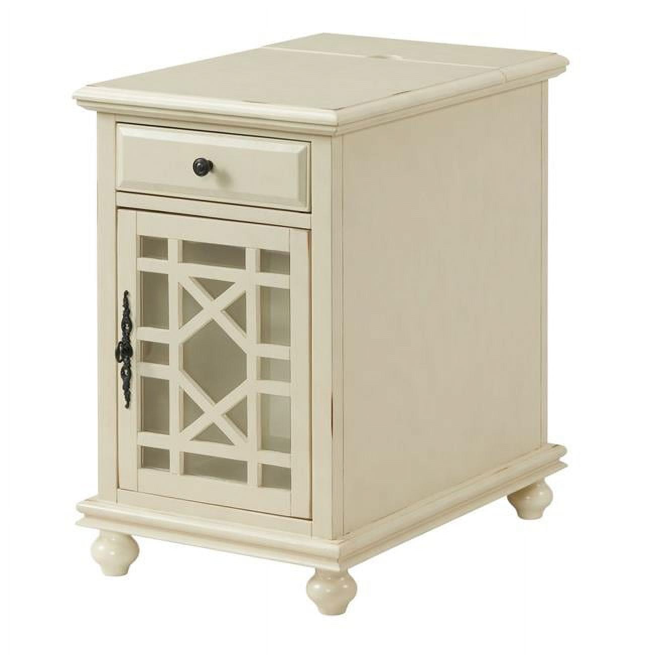 Picture of Benjara BM242277 Chairside Table with 1 Drawer & 1 Trellis Door&#44; Antique White