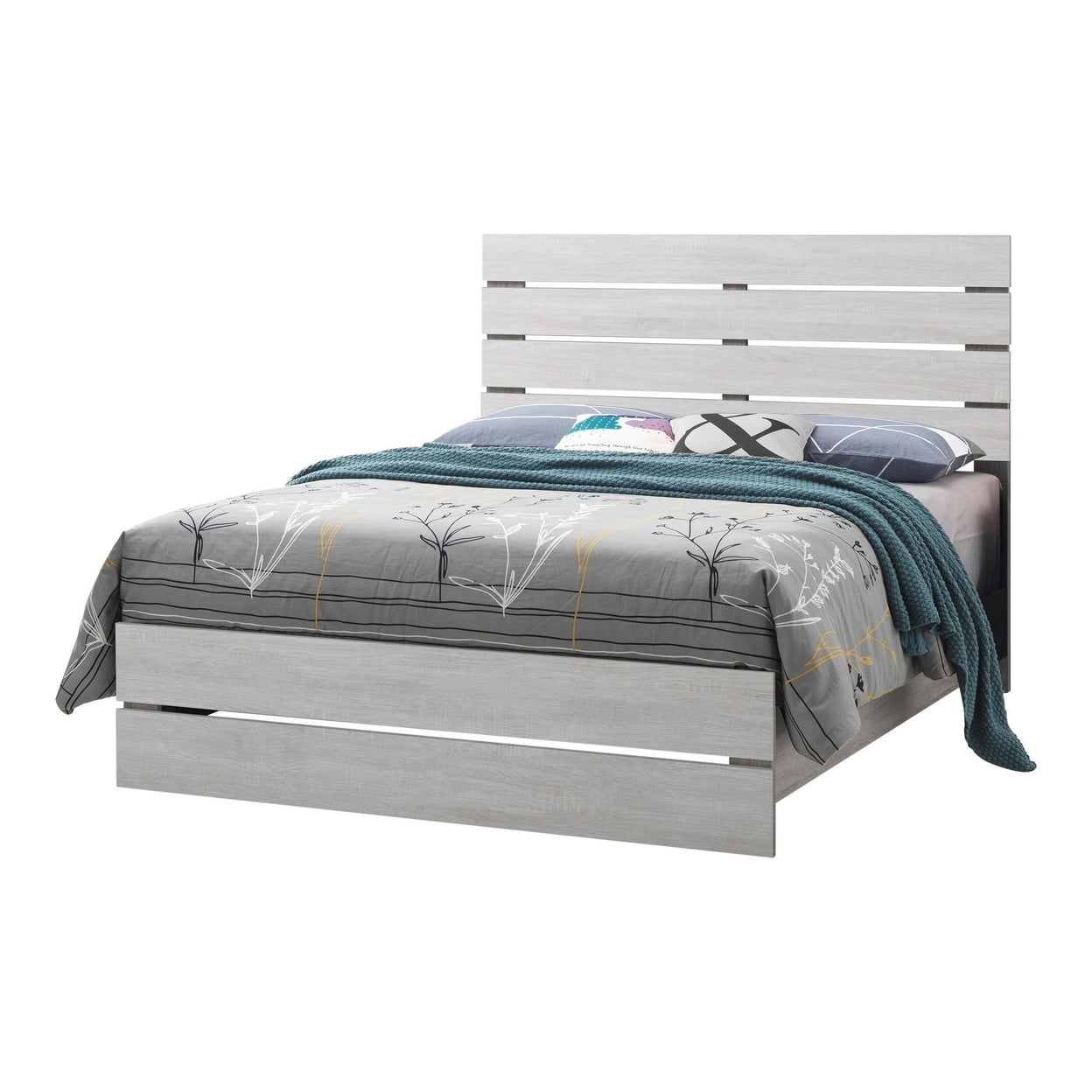 Benzara BM242650 Queen Bed with Panel Headboard and Footboard  White - 52.25 x 63 x  94.1 -  Benjara