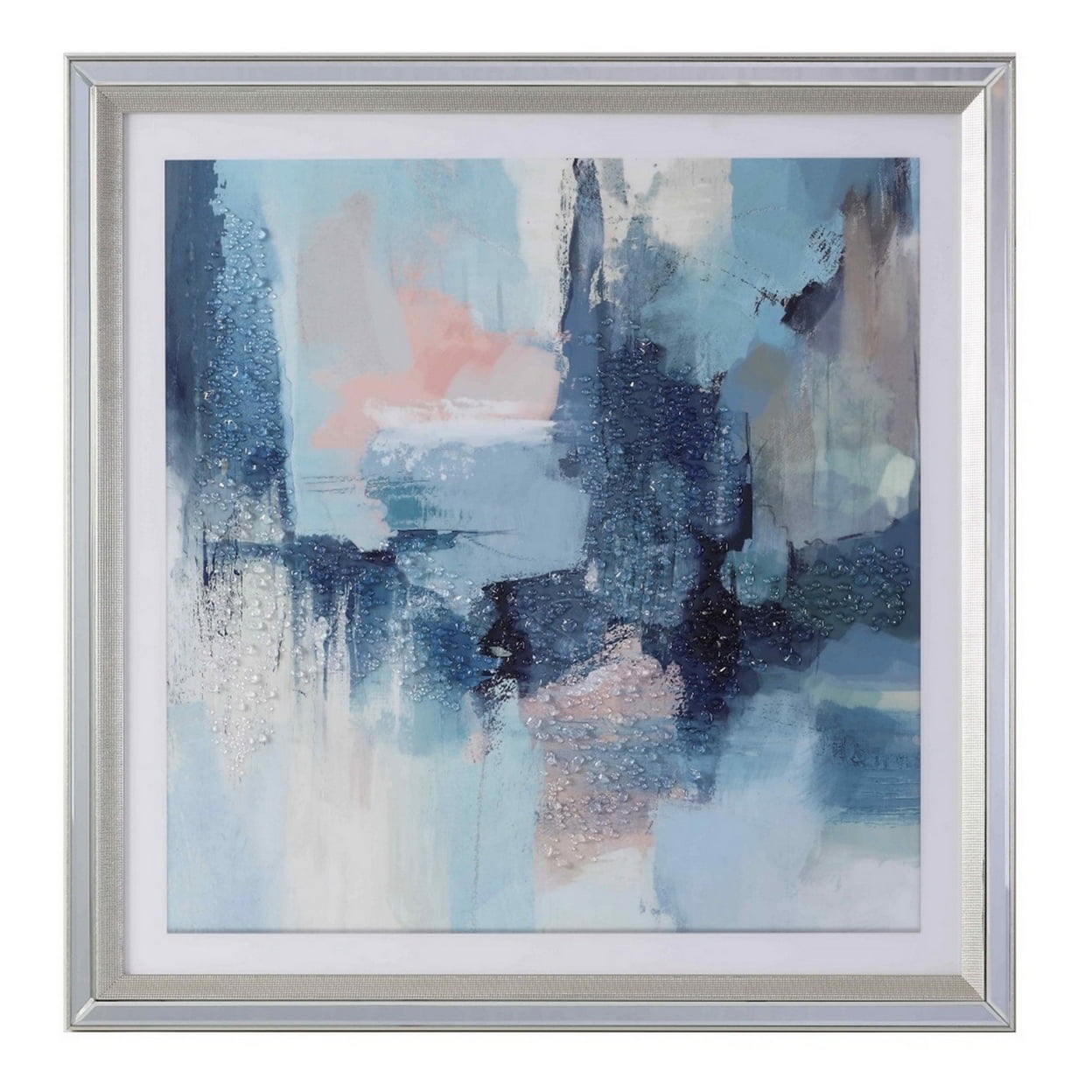 Picture of Benjara BM242692 35 x 35 x 1 in. Square Wall Art with Acrylic Frame & Abstract Design&#44; Silver & Blue