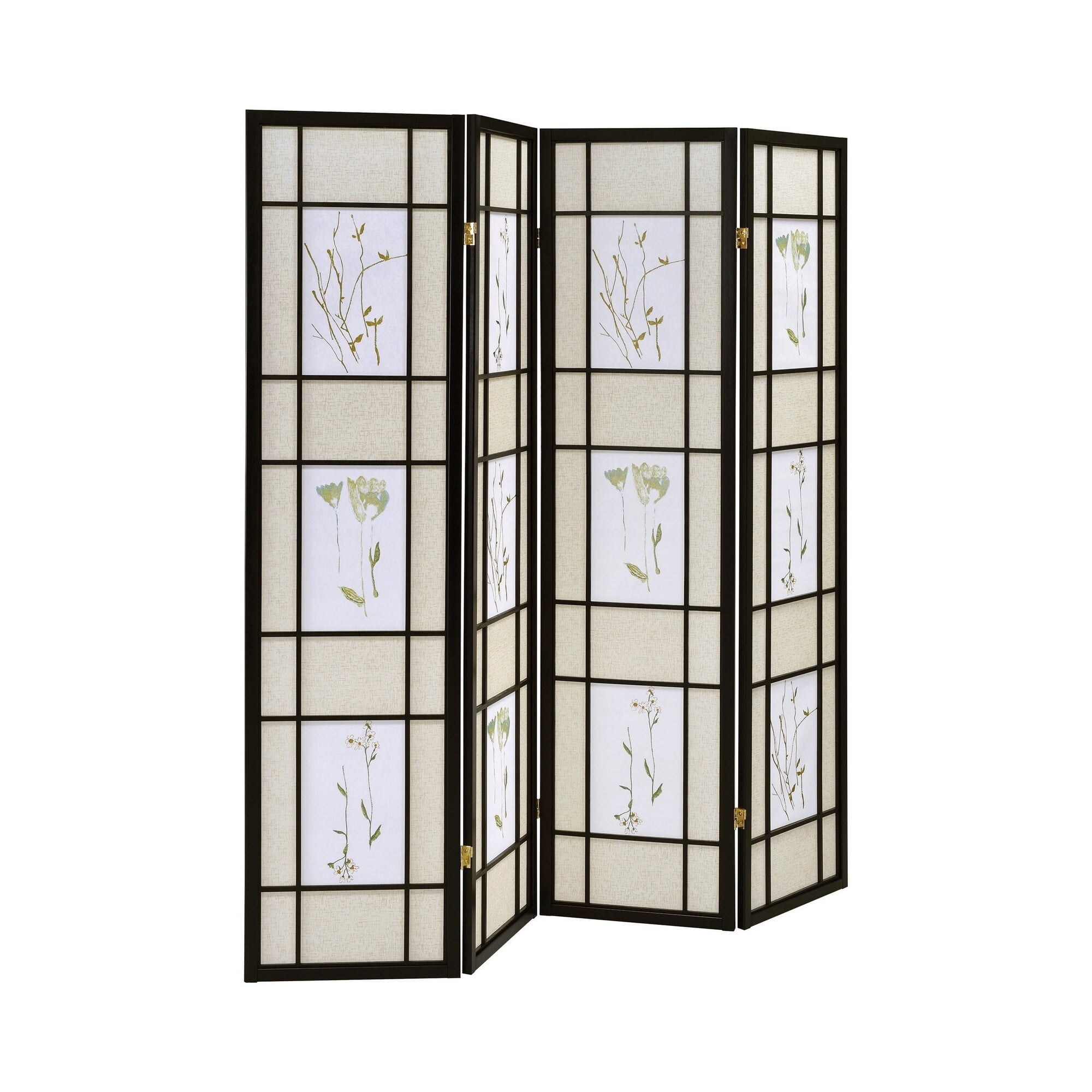 Picture of Benjara BM242729 4 Panel Screen with Floral Print Detailing & Wooden Frame&#44; Black