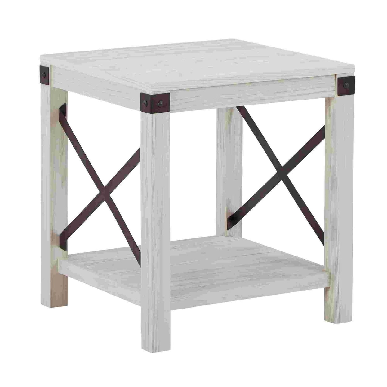 Picture of Benzara BM262428 End Table with X Metal Accent & Grain Details&#44; White