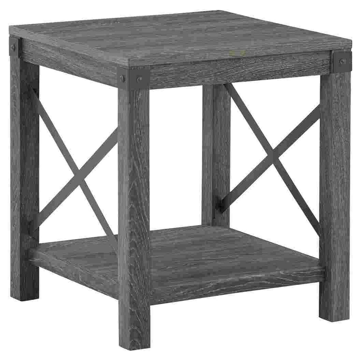 Picture of Benzara BM262431 End Table with X Metal Accent & Grain Details&#44; Gray