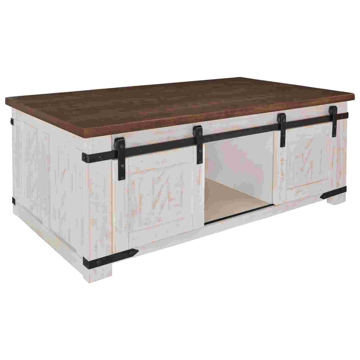 Picture of Benzara BM262441 Cocktail Table with Barn Sliding & 3 Storage Slots&#44; White