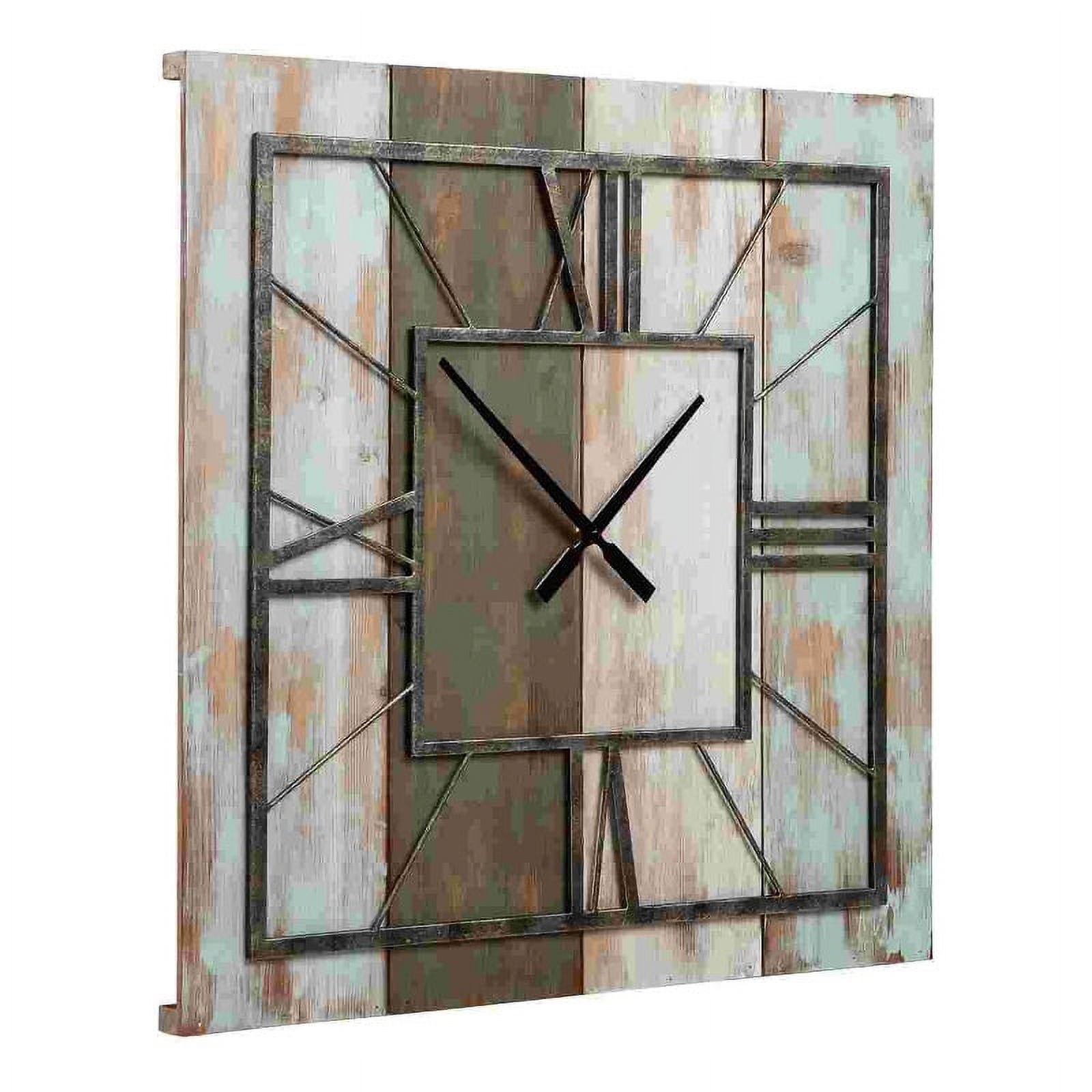 Picture of Benzara BM262451 Wall Clock with Wooden Panel Back & Metal Roman Numbers&#44; Antique White