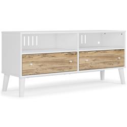 Picture of Benjara BM262957 TV Stand with 2 Drawers & 2 Open Compartments&#44; Brown & White