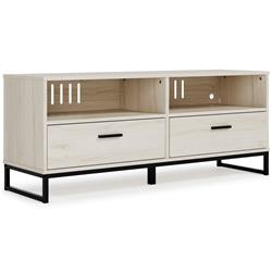 Picture of Benjara BM262959 TV Stand with 2 Drawers & Metal Sled Base&#44; Oak White