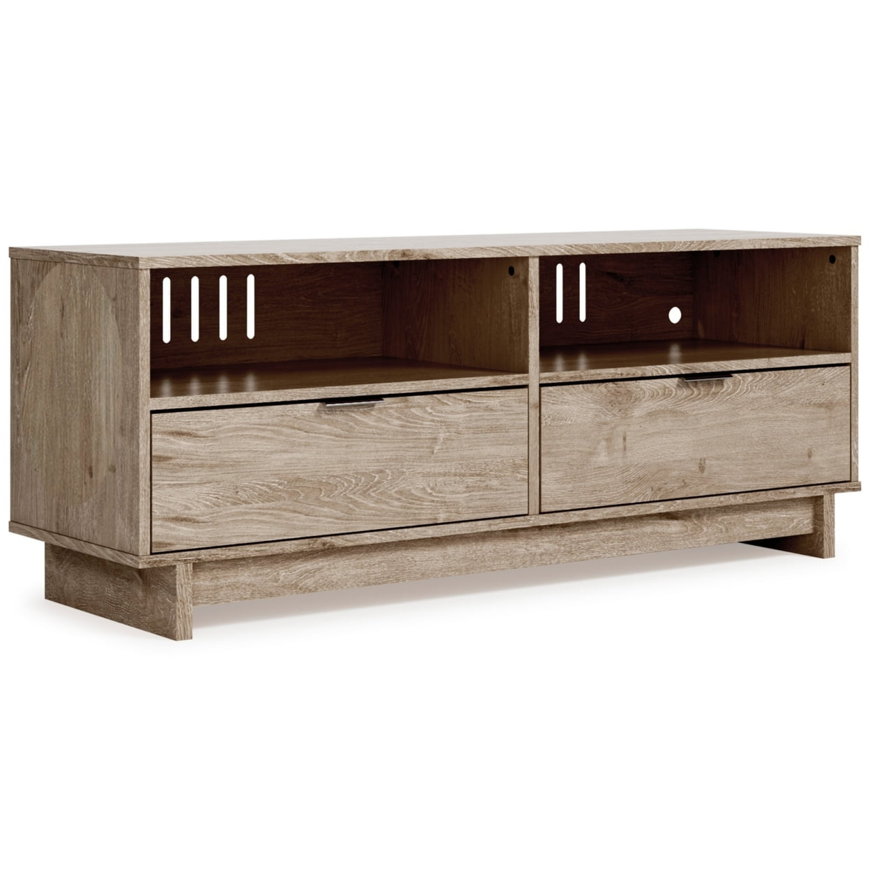 Picture of Benjara BM262960 TV Stand with 2 Drawers & Panel Base&#44; Natural Brown